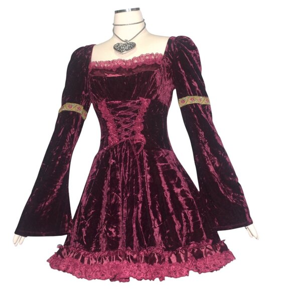 Current Mood Crushed Velvet Renaissance Myths N' Legends Mini Dress Burgundy XL - Picture 1 of 7